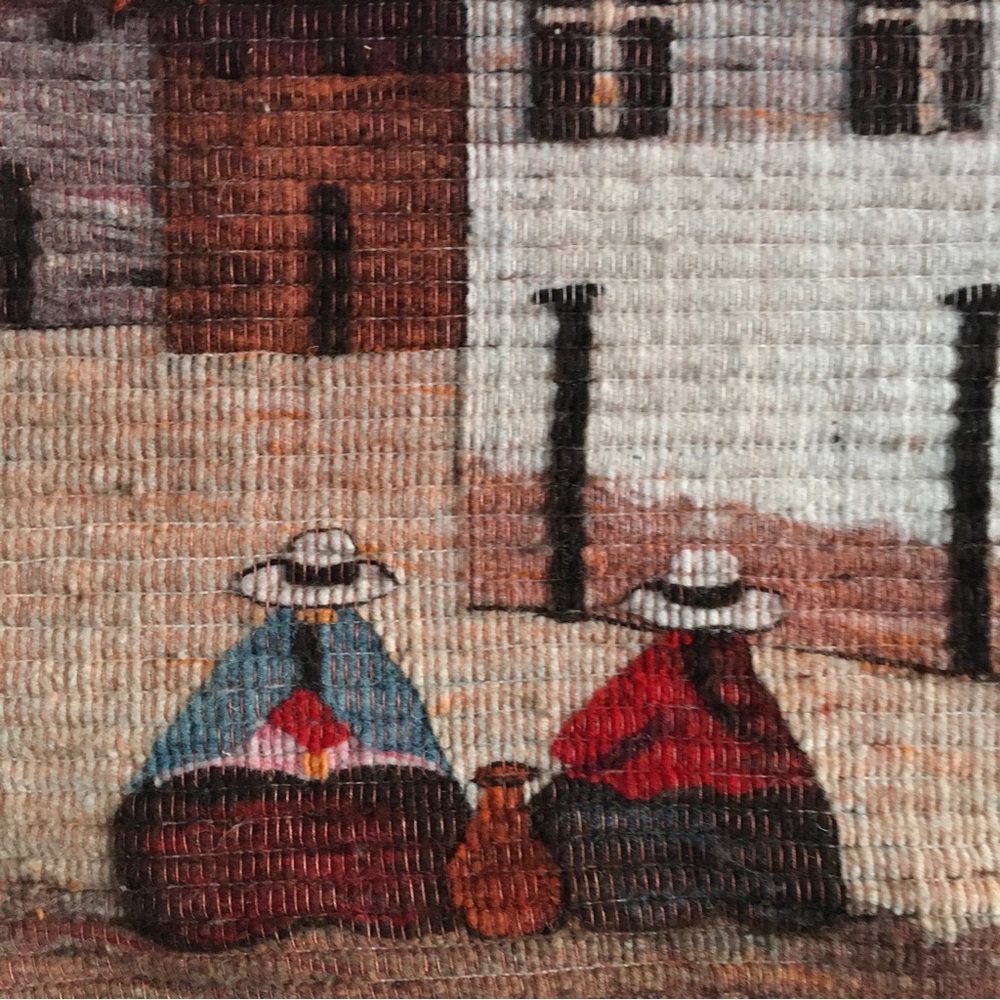 Vintage Peruvian Woven Wool Coil Tapestry | 37.5 w x 32.5 h - Picture 2 of 5